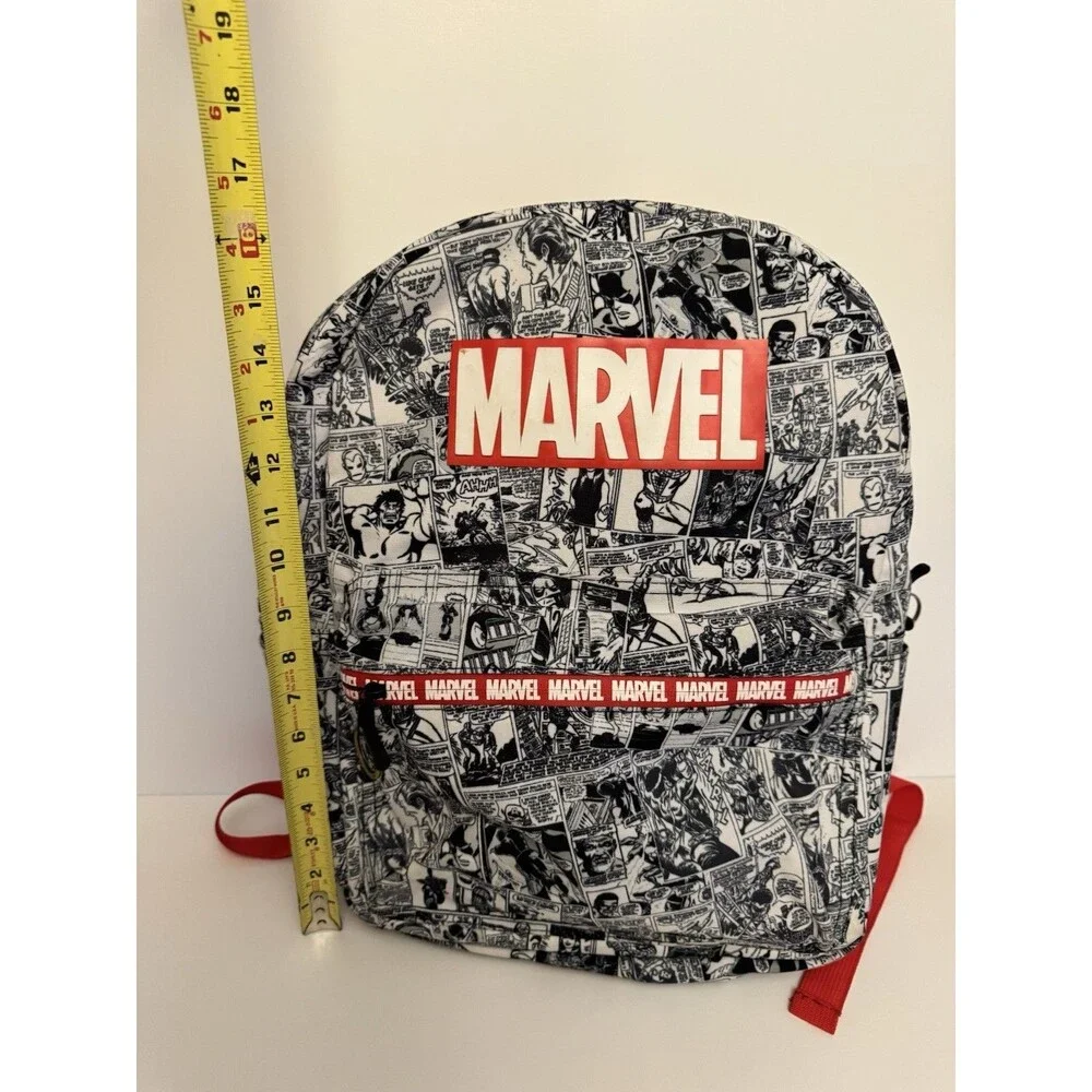 Marvel comic book pattern backpack -white&blk With Red Trim